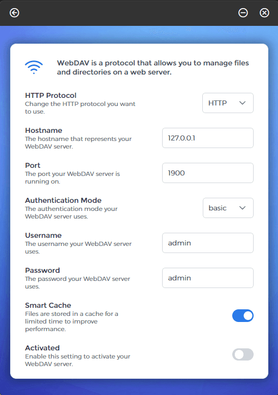 Scramble Desktop WebDAV settings