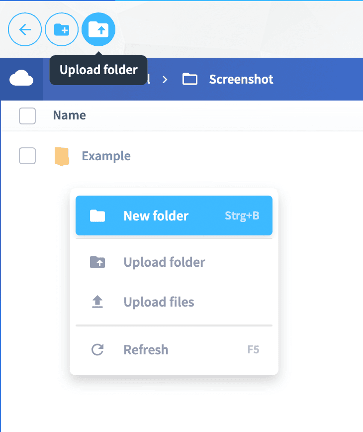 Create or upload folders in Scramble Cloud Drive