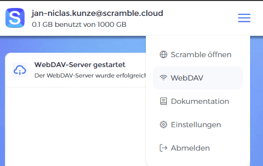 Open WebDAV settings from the desktop client menu